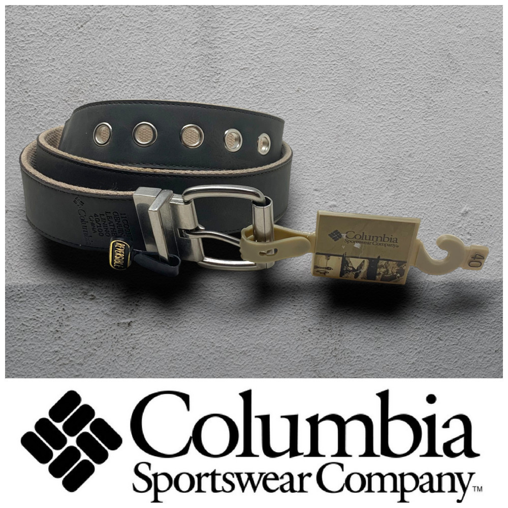 Vintage NEW Y2K Columbia Men's Sz 40 Reversible Black Leather/Tan Twill Belt NWT
